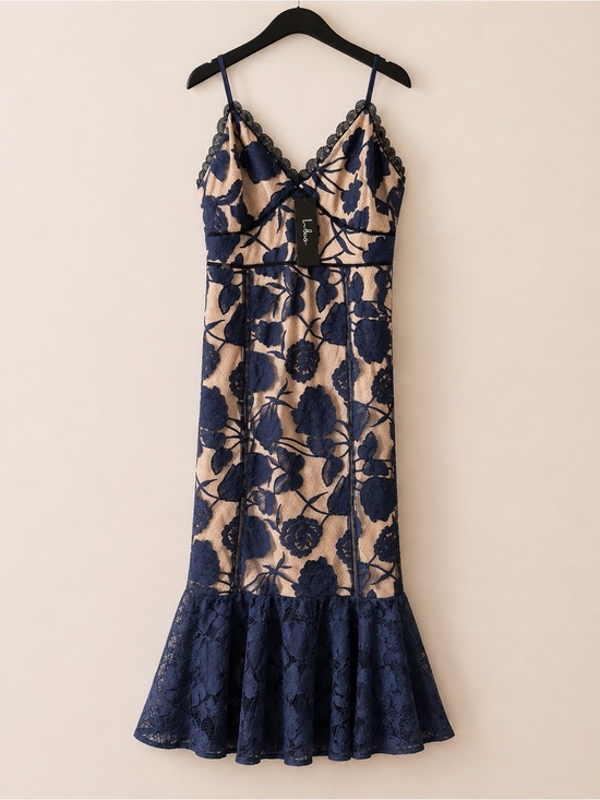 Lulus Dresses & Skirts - NWT Lulus Navy Blue Floral Embroidered Lace Mermaid Maxi Dress